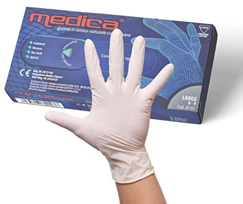 Cura Farma Guanti Lattice Monouso con Talco Polvere (Taglia Large). Confezione 100 Guanti. Uso Medico. Da Lavoro
