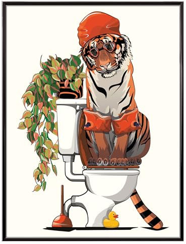Poster mural drôle de tigre assis sur les toilettes, pour votre décoration d'intérieur (61 x 91,4 cm)