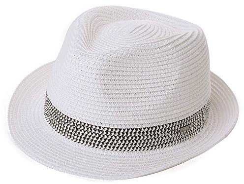 Comhats Herren Strohhut Trilby für Sommer, Sonnenschutz - Faltbarer Panama Hut, Fedora für Strand, Festival - Rollbar & Stilvoll Weiß XXL
