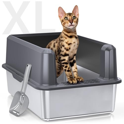 WoofiGo Geschlossene Katzentoilette aus Edelstahl mit Deckel, XL, extra große Katzentoilette für große Katzen, Metall-Katzentoilette mit hoher Seite, nimmt Keine Gerüche auf, Anti-Urin-Auslaufen,