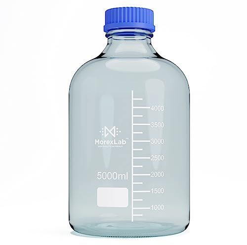 MorexLab 5000ML Storage Glass Bottles – 1pc Round Media Storage Bottle – Borosilicate Glass Bottles – Safe Probe Storage Glass Storage Bottles with GL60 Blue Screw Cap (5000ml - 1pc)