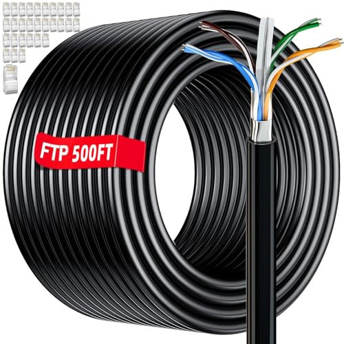 Cat 6 Outdoor Ethernet Cable 500ft Bulk (30 RJ45), Shielded, Direct Burial, 23AWG, Heavy Duty, In-Ground, POE, Waterproof, UV Resistant Internet Cable for Router Gaming, CCA