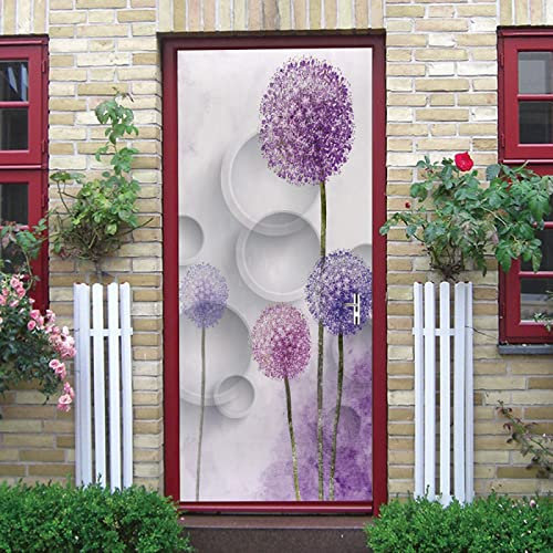 Türtapete Selbstklebend Lila Pusteblume Türposter Türaufkleber Abnehmbare Vinyl türfolie Fototapete diy Wandbild Wohnzimmer Schlafzimmer Kinderzimmer Badezimmer B100 x H200cm