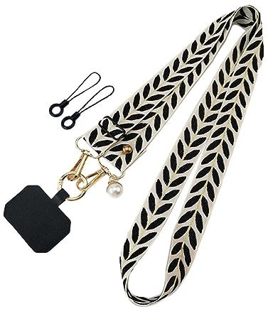 YXRRVING Cordón largo ajustable para teléfono móvil, correa ancha, adornos de tela, perlas para mujer, cuerda para el cuello S0K0