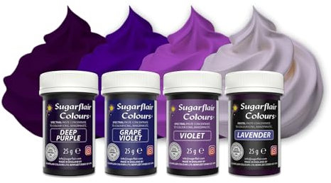 Sugarflair Purple Food Colouring Paste Set - Concentrated Food Colouring for Use with Buttercream, Sugar Paste, Royal Icing or Cake Mixes, Vibrant Colour Food Dye - Multipack 4x 25g