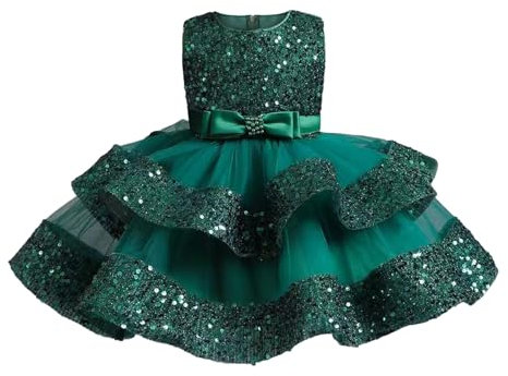 Miipat Abito per Bambina del Bambino Principessa Tulle Paillette Senza Maniche Formali Flower Girls Abiti per Partito Compleanno Matrimonio Verde 90 18-24 Mesi