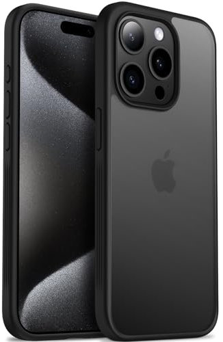 ORNARTO Matte Case for iPhone 15 Pro Translucent Back Shockproof Phone Case Full Body Protection iPhone 15 Pro Cases Cover-Black