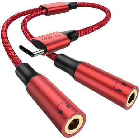 MOSWAG Type C to Dual 3.5mm Aux Headphone Jack Adapter, Hi-Res 2 Way Audio Y Cable Cord Compatible with iPad Samsung S24 S23 Google Pixel 7 6 Pro 5