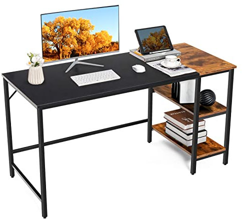 COSTWAY 140 cm Langer Schreibtisch, Computertisch mit Ablageflächen, Bürotisch mit Spleißplatte, großer PC-Tisch Arbeitstisch für Büro, Zuhause