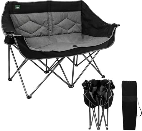Northroad Folding Loveseat Camping Stuhl Portable Double Duo voll gepolstert Garten Stuhl für 2 Personen Sofa w/2 Cup Holder, Weinglas Halter für Picknick Strand Reisen (schwarz)