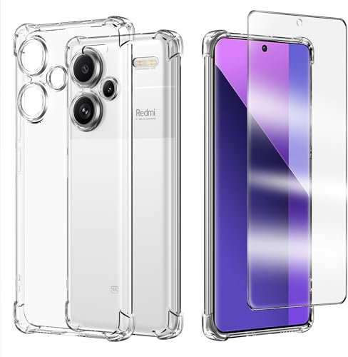 Cover Compatibile per Xiaomi Redmi Note 13 Pro+ 5G / Note 13 Pro Plus 5G con 1 Pellicola Vetro Temperato, Morbido Silicone ed Antiurto Protettivo Bumper TPU Gel Smartphone Custodia Case - Trasparente