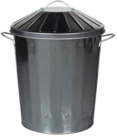 simpa 40L Colourful Vintage Style Metal Tapered Dustbins & Lids - Galvanised 46cm (H) x 32.5cm (Dia)
