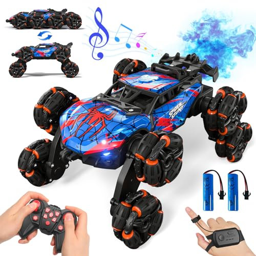 Sunrad Remote Control Cars, 8WD Gesture Sensing RC Stunt Cars, 2.4GHz RC Drift Car with LED Light, Music and Spray, RC Car Toys Gifts for Kids Age 3+, Indoor Outdoor Toy Gifts