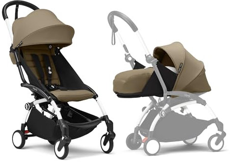 Passeggino Stokke YOYO3 con Newborn Pack - Include telaio bianco, YOYO 6+ Color Pack (Toffee) e 0+ Newborn Pack (Toffee)