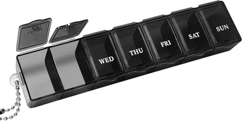 Wöchentlicher Pillendose, Tablettenbox 7 Tage, BPA-freier tragbarer Pillenbox,Medikamentenbox mit großen separaten Fächern für Medikamente, Vitamine, Fischöl, Nahrungsergänzungsmittel usw.