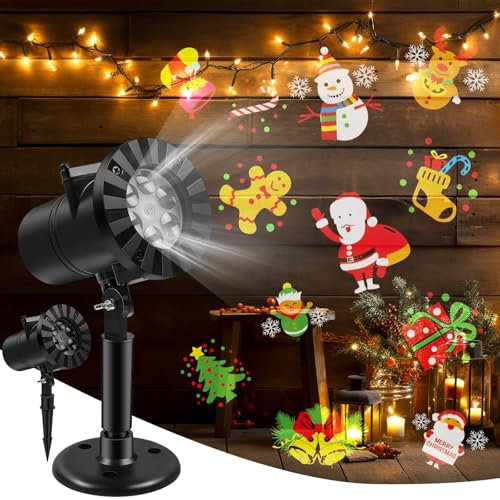 Proiettore di Natale a LED per esterni, decorazione natalizia con 16 lenti intercambiabili, 12 temi, impermeabile per Natale, esterni, decorazione da giardino