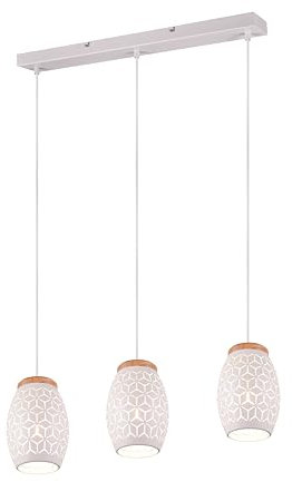 lightling 3-flammige Pendellampe Bill mit Holzakzenten, Höhe anpassbar, Deckenmontage, IP20 Indoor, exkl. 3 x E27 max. 28W, Ø 15 cm, Höhe 150 cm, Breite 71 cm, Metall, weiß matt