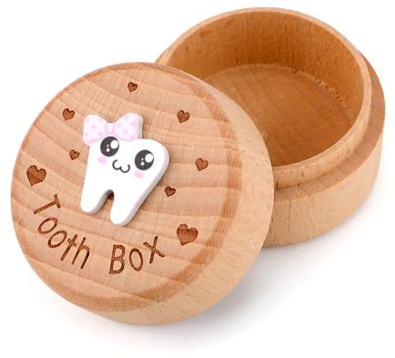 PEUTIER Zahnfee-Box mit 3D-Schnitzerei, Aufbewahrungsbox aus Holz für Verlorene Zähne Süß Aufbewahrungsbox für Zähne für Jungen Mädchen Kinder Geburtstag Babyparty-Geschenk (Mädchen)
