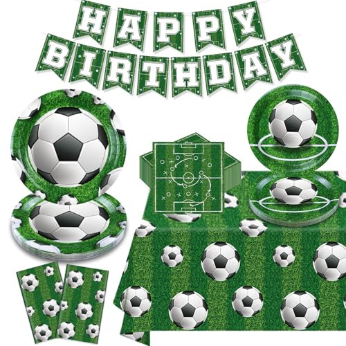 123 Pcs Football Party Supplies - Decorations, Sports Theme Birthday Decor - Plates, Napkins, Tablecloths, Banner - Serves 40