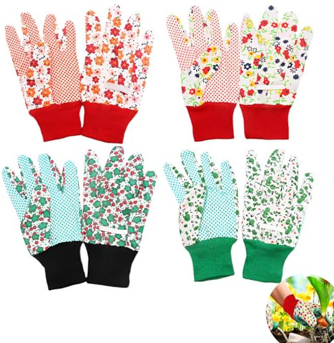 DALAETUS 4 Paar Gartenhandschuhe Damen, Arbeitshandschuhe Damen, Bequeme Schutzhandschuhe mit Elastischen Bündchen, Rutschfest, Dornenfest, Atmungsaktiv, für Gartenarbeit, Reinigung, Angeln, Camping