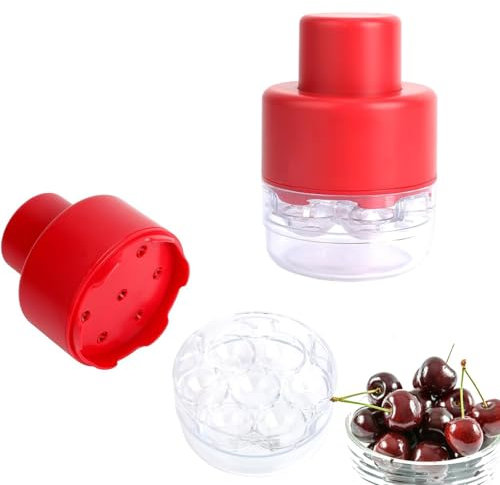 Volumoon Snocciolatore Ciliegie, Denocciolatore per Ciliegie a 7 Fori, Snocciolatore Portatile, Snocciolatore per Più Ciliegie a Sgancio Rapido, Rimozione Noccioli Ciliegie per Giuggiole (Rosse)