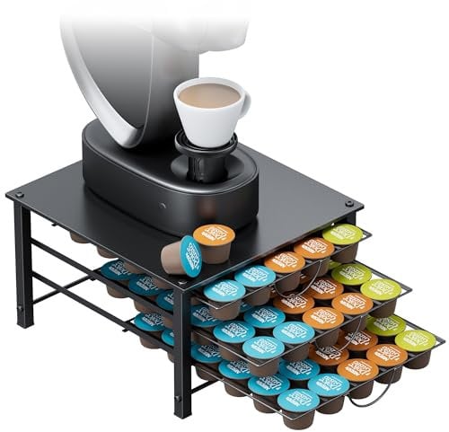 Rangement Café pour Dolce Gusto, Support Capsules 3 Niveaux avec Tiroir Coulissant, Porte Dosettes Métal Grande Capacité 90 Capsules, Anti-Vibration pour Cuisine et Bureau