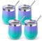 Volhoply 12oz Edelstahl Weinbecher mit Deckel Bulk 4 Pack,350ml Doppelwandige Vakuum Stemless Weingläser,Metall Reise-Kaffeebecher mit Strohhalm,Isolierte Tasse Geschenke für Frauen（Lila Grün,4 Set）