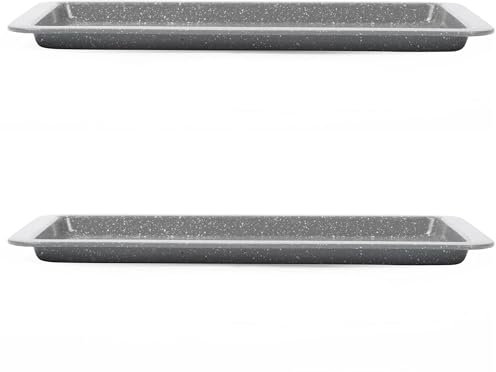 Salter COMBO-9407 Marblestone 37cm Set of 2 Baking Trays– Non-Stick Oven Sheet, Lightweight Carbon Steel, Easy Wipe Clean, Rectangular Cookie Tray, Oven Safe to 220°C, PFOA Free, for Cooking, Baking,