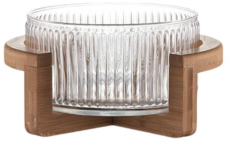 Xafrstyu Elegant Glass Salad Bowl Set with Acacia Wood Base - 17.5cm Diameter, 1800ml Capacity, Perfect for Parties and Gatherings (1)
