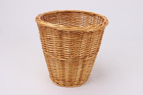 Chattels Full Willow Waste Paper Bin Basket Honey/Buff Colour, Wicker, 28cm Diameter x 28cm Height