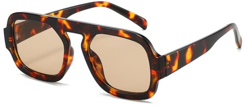 YAMEIZE Lunettes de Soleil Pilote Carrées pour Femmes - Hommes Lunettes de Soleil Rétro 70S Classiques Tendance Protection UV400 (Champagne Léopard)