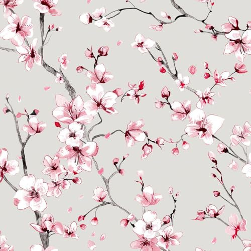 JIAOQSS Peel and Stick Wallpaper Pink Cherry Blossoms Self Adhesive Wallpaper Vinyl Wrap Stick On Wallpaper Furniture Sticker Sticky Back Contact Paper Living Room Bedroom