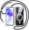 Coque pour Samsung Galaxy A55 5G avec Cordon, Étui Transparent Magnétique Housse avec Collier Réglable Résistant Silicone Antichoc TPU + Dur PC, Chaîne Noir