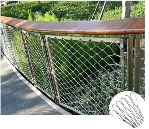 Seilnetz aus Edelstahl 304, Flexibles Seilnetz aus Edelstahl, Schutznetz für Zookäfige, Balkontreppen, Drahtseil, Sicherheitsnetz, Pflanzenkletternetz, Tierbarriere (3 x 6 m)