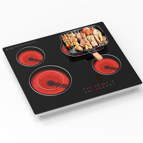 Borrallio Ceramic Hob 4 Zones 6700W, 60cm Built-in Electric Hob | Electric Hobs 4 Burners, No Plug, Touch Control, 9 Heat Levels, Timer, Child Lock, Residual Heat Indicator, 1 Year Warranty
