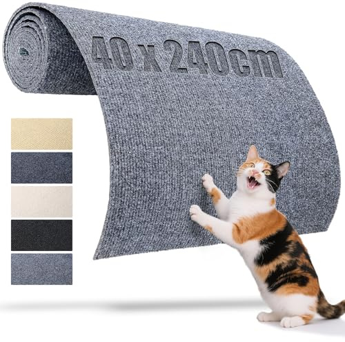 TXXATX Katzen Kratzmatte Selbstklebend 240x40 cm Kratzbrett Kratzwand Grau Kratzschutz Sofa Katze Kratzteppich für DIY Kratzbretter Katze Katzenturm Wand Möbel