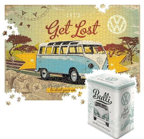 Nostalgic-Art Retro Puzzle 1000 Teile, 68 x 48 cm, VW Bulli – Good Things – Volkswagen Bus Geschenk-Idee, Original Lizenzprodukt (OLP), für Erwachsene, in Vintage-Metalldose als Geschenkverpackung