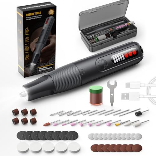 Cordless Rotary Tool, ZoCCee 8V Multi-Tool with 5 Speeds 6000-23000 RPM and LED Light, Power Tools with 62 Accessories for Grinding, Polishing, Drilling, Engraving, Cutting, LED Display, Rechargeable