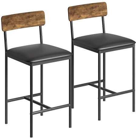 Glorlliant Küchenstühle 2 Set, Barhocker Gepolsterte Barstühle Mit Rückenlehne, Stühle Aus Metallrahmen, 64 cm Hohe, Esstischstühle Für Kücheninsel, Thekenbar, Einfache Montage, Rustikales Braun
