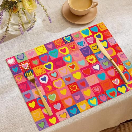 Set Di 2 Tovagliette Lavabili Scacchiera A Forma Cuore Tovaglietta Con Geometria Dei Cartoni Animati Resistenti Al Calore, Sottopiatti Magenta Facile Pulizia Antiscivolo Per Tavolo Da Cucina, 45X30Cm