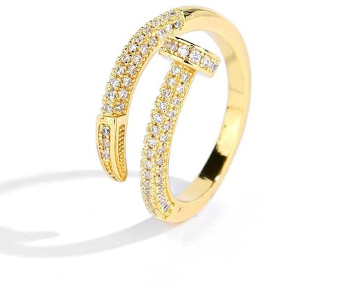 14K Gold Nail Design Ring with Moissanite, Unisex Hip-Hop Style, Dazzling and Luxe, Versatile Ring for Urban Chic