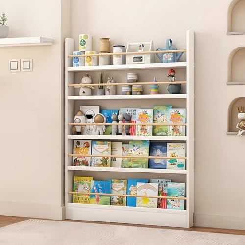 Hyunbdes Bücherregal Kinder, Kinderregal für Bücher Spielzeug, Hängeregal Dekoregal, Lagerung Bücherregal Rack Wand Spielzimmer für Kinder und Erwachsene Holzfarbe