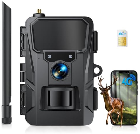 WOLFANG 4G LTE Cellular Wildlife Camera, Connect Nationwide 4G LTE, 2K 48MP Cellular Trail Camera with APP Control, Super Night Vision, 2'TFT Display, 0.2s Trigger, Motion Activated, Black