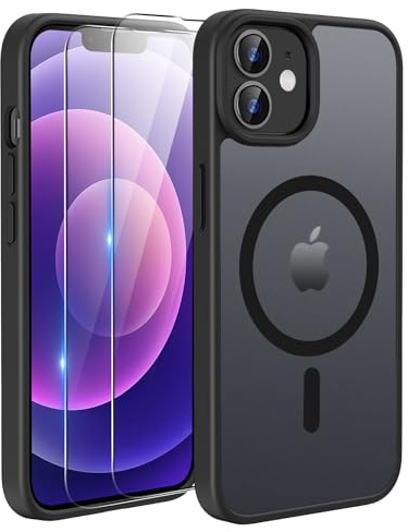 TQIAHF Cover Custodia Magnetica per iPhone 12 / iPhone 12 PRO, Nero | 2 Pellicola Vetro Temperato Protezione Schermo Compatibile con Magsafe Militare Antiurto Sottile Opaca Telefono Case