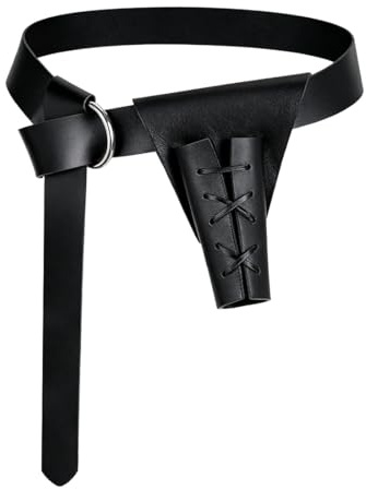 1 Mittelalter Gürtel mit Schwerthalter, Retro Piraten Gürtel Herren, Schwert Holster und Kunstledergürtel Ritter Wikinger Piratengürtel für Damen Herren Karneval Halloween Cosplay Mottoparty, Schwarz