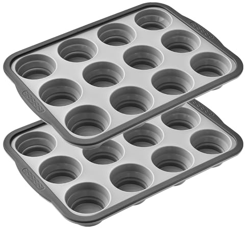 Woobroo 2PCS Silicone Muffin Tray with Metal Frame, 12 Cups Non Stick Cupcake Tray for Muffins, Cupcakes, Brownies and More