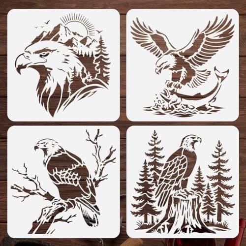 Doodlream 4 Stück Adler Schablonen Zum Malen 30 x 30 cm Wiederverwendbare Tierkunst Schablone DIY Zeichenvorlagen für Holz Wände Stoff Glas Leinwand Und Papier