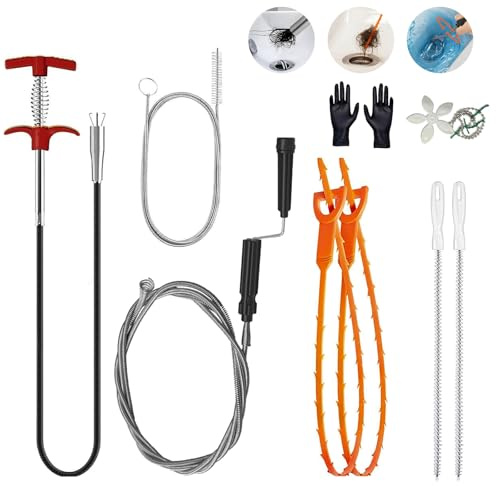 Yunkctuk 9 Pcs Deboucheur Canalisation, Outil de Débouchage d'Évier, Spiral Nettoyeur Drain, Brosse Flexible pour Nettoyer Tuyaux, Déboucheur Cheveux pour Égouts, Cuisine, Salle de Bain, Douche