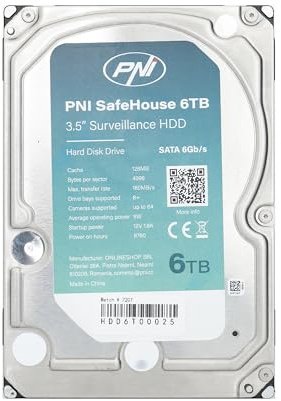 PNI Hard Disk interno SafeHouse 6TB 3,5 HDD, CCTV, 128MB, SATA III, 7200 RPM per sistemi di sorveglianza