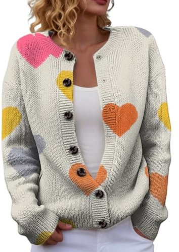 Cocila Ladies Cardigans Size 14 2026 New Women's Fun and Cute Knitted Casual Cardigan Love Chav Clothes Brown Top Winter Jackets for Women UK Womens 16 Sweater White Polo Shirt Sweaters Summer